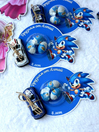 Sonic 4th Birthday Favor Cards with Gifts attached – Personalized Ozmo egg Chocolate — Chocoodad Baku