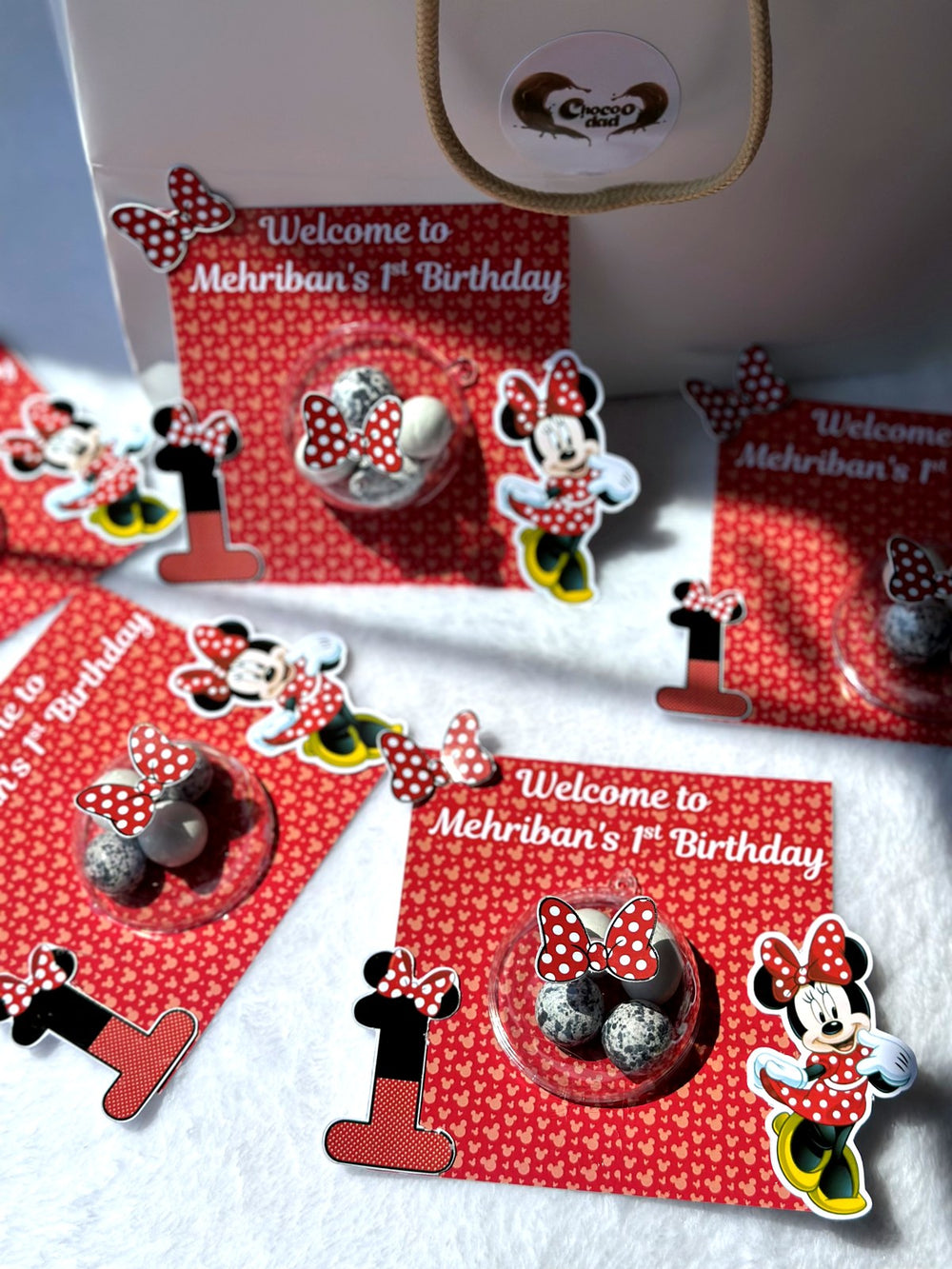 Minnie Mouse 1st Birthday Favor Cards – Personalized Chocolate — Chocoodad Baku