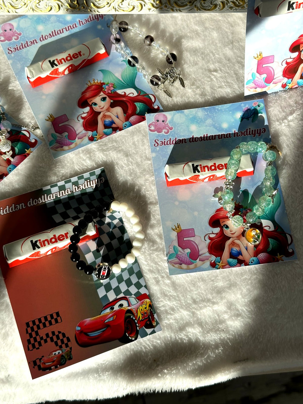 Lightning McQueen & Ariel 5th Birthday Favor Cards with Gifts attached – Kinder Chocolate — Chocoodad Baku