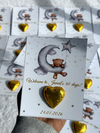 Teddy Bear 40-Day Baby Favor Cards – Personalized Chocolate — Chocoodad Baku