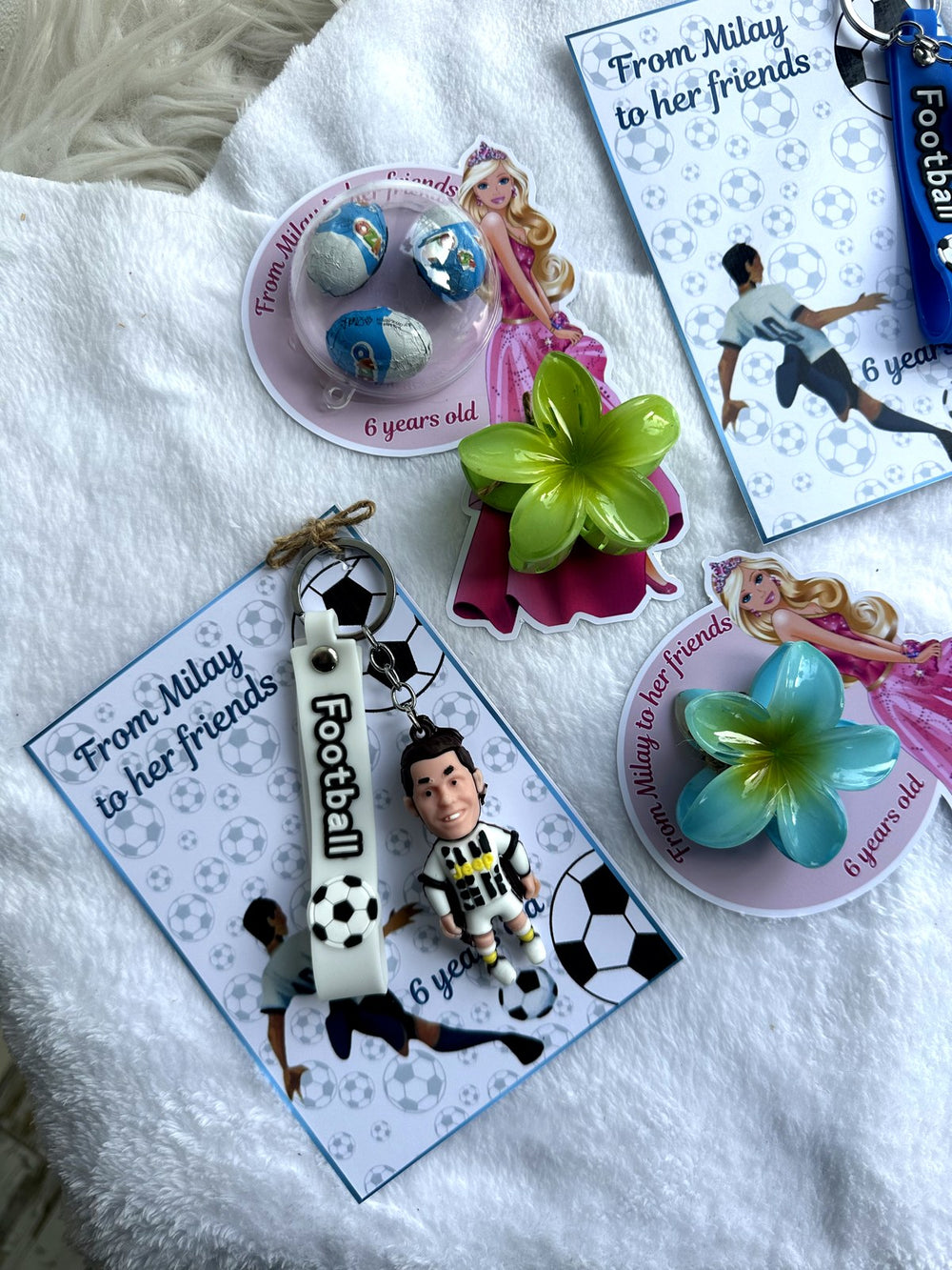 Princess Barbie & Football Birthday Favor Cards with Gifts attached — Chocoodad Baku
