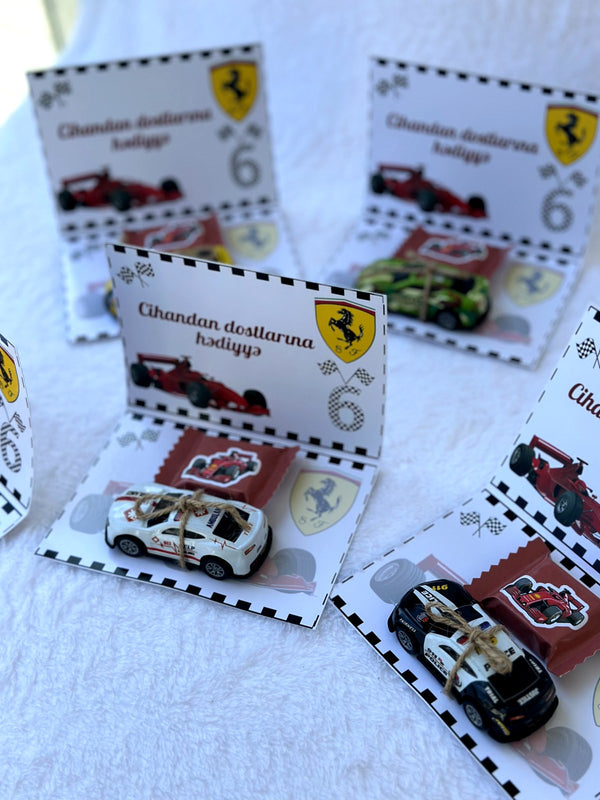 Race Car 6th Birthday Favor Cards with Gifts attached – Personalized Chocolate — Chocoodad Baku