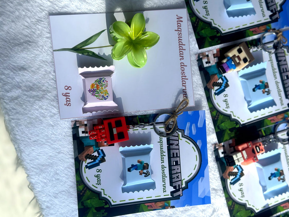 Minecraft 8th Birthday Favor Cards with Gifts attached – Personalized Chocolate — Chocoodad Baku