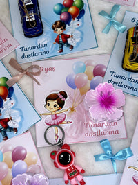 Ballerina & Astronaut & Race Car 6th Birthday Favor Cards with Gifts attached – Personalized Chocolate — Chocoodad Baku