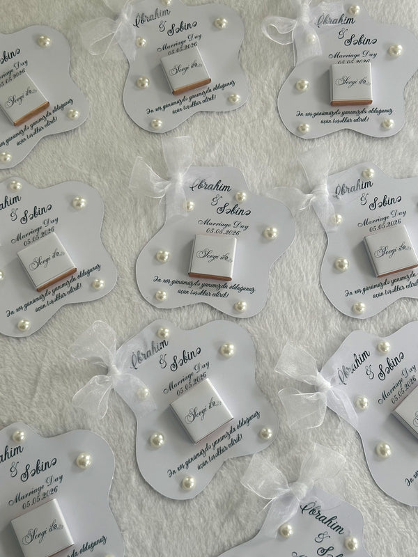 Pearl Wedding Favor Cards – Personalized Chocolate — Chocoodad Baku