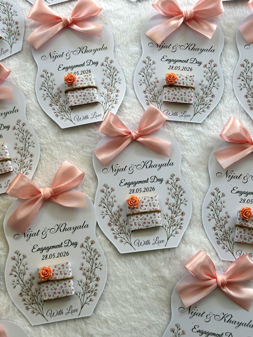 Floral Engagement Favor Cards – Personalized Chocolate — Chocoodad Baku