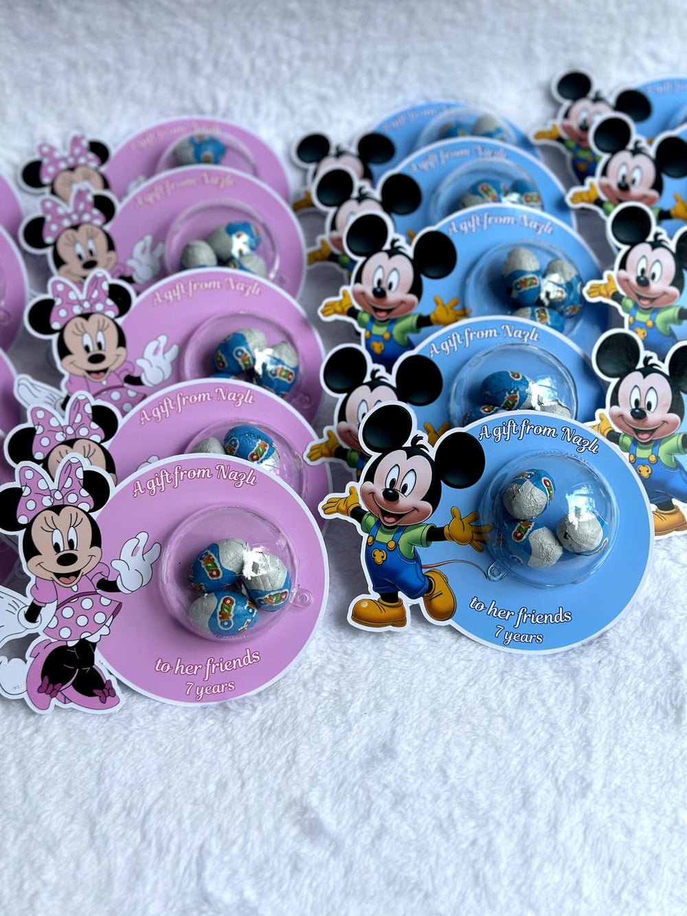 Mickey & Minnie Mouse Birthday Favor Cards with Ozmo chocolate egg — Chocoodad Baku