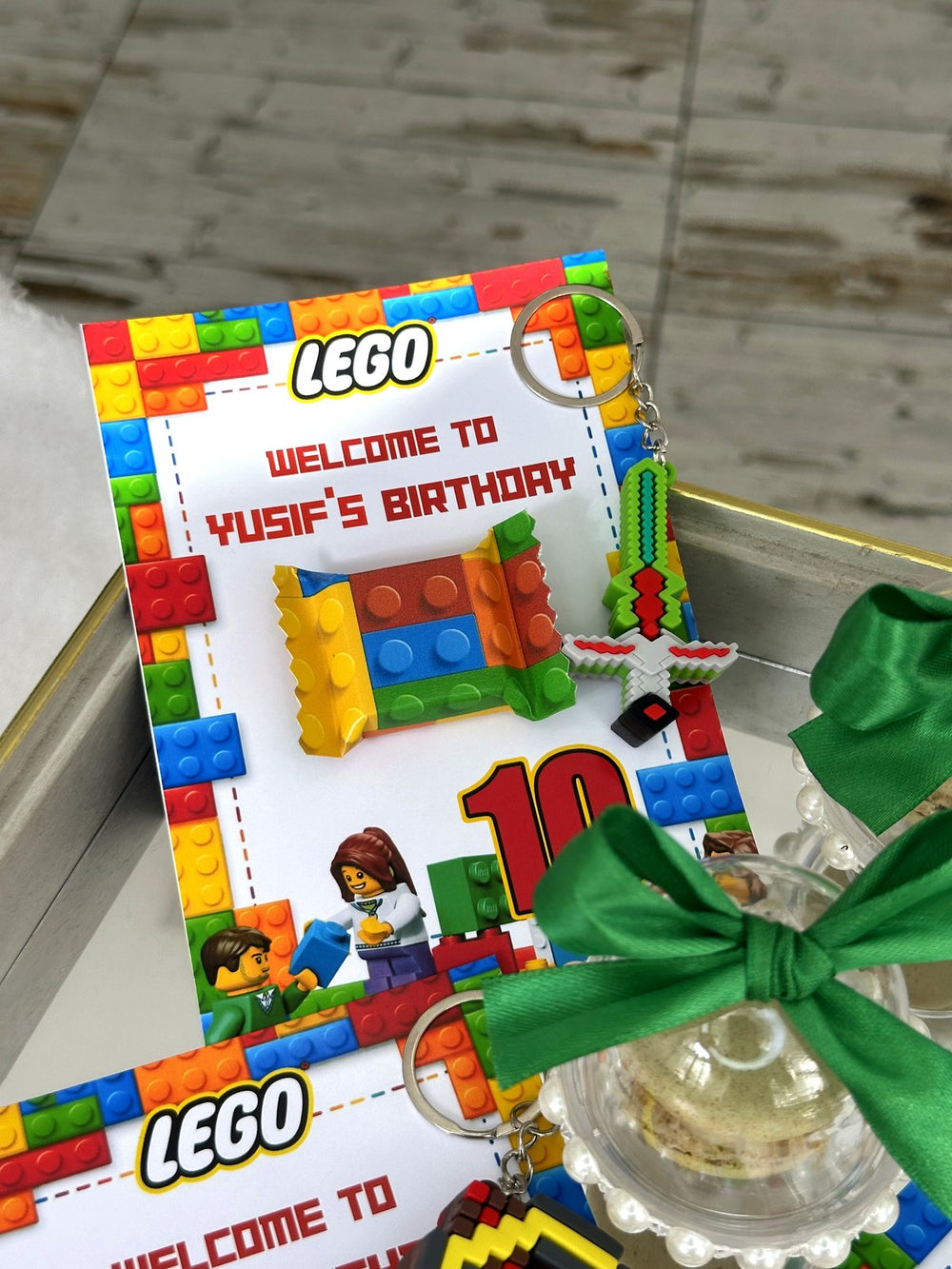 LEGO 10th Birthday Favor Cards with Gifts attached – Personalized Chocolate — Chocoodad Baku