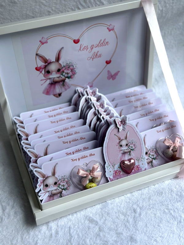 Bunny Baby Welcome (30 Chocolate Cards & Box) – Personalized Chocolate — Chocoodad Baku