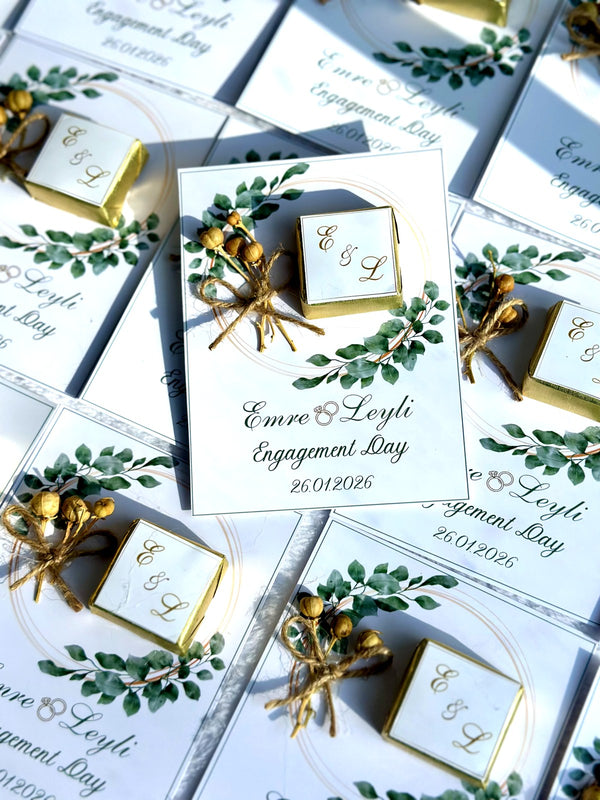 Personalized Engagement Chocolate Favor Cards with Dired Flowers — Chocoodad Baku