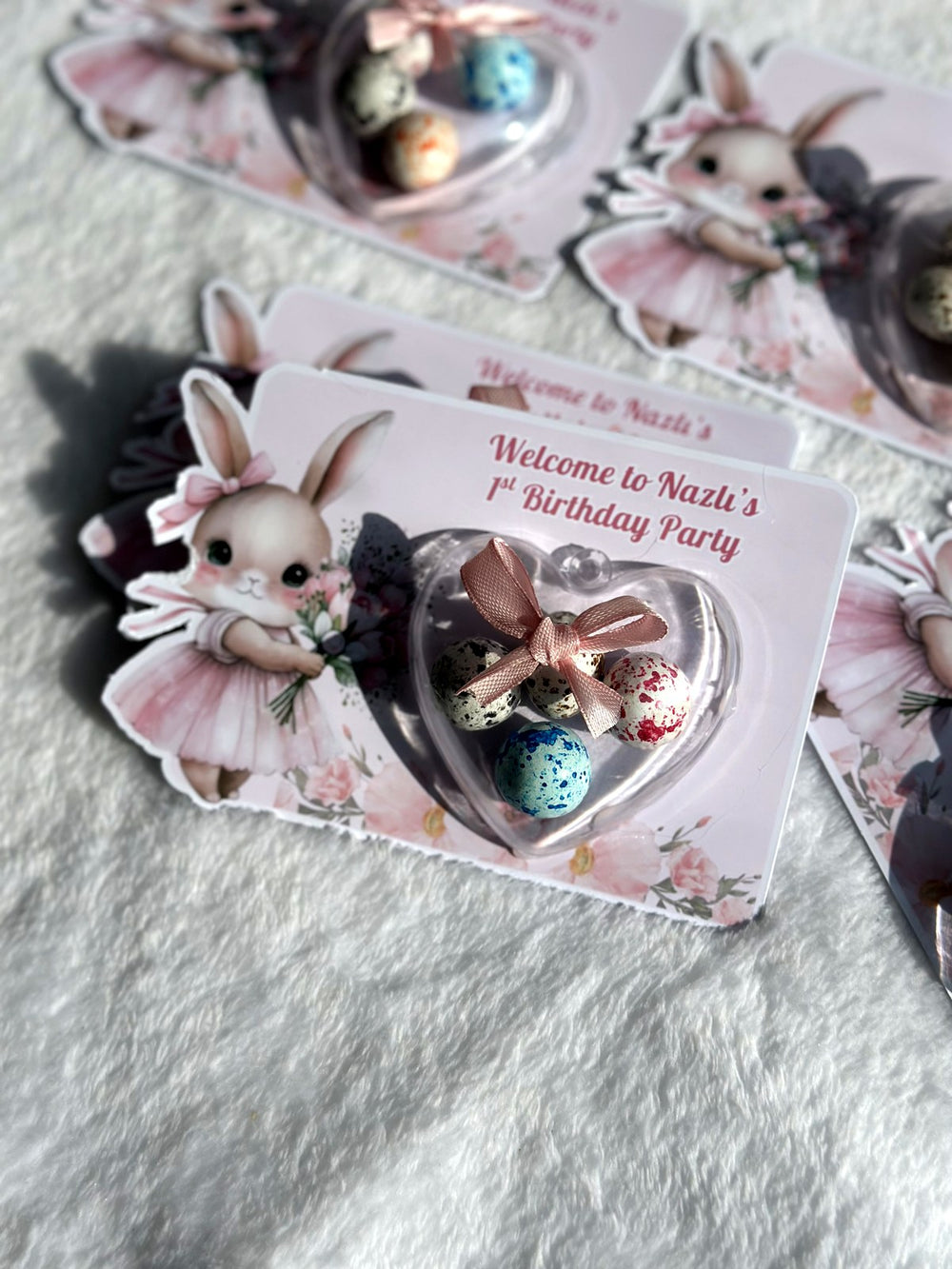 Bunny 1st Birthday Favor Cards – Personalized Chocolate – Design 2 — Chocoodad Baku
