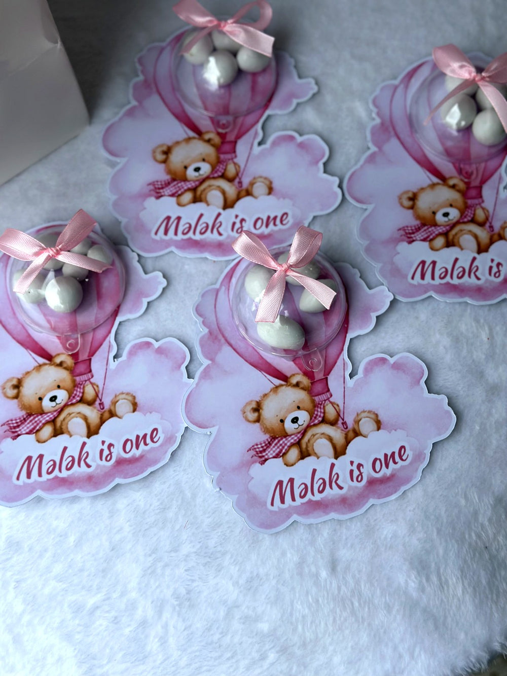 Teddy Bear & Hot Air Balloon 1st Birthday Favor Cards – Personalized Chocolate — Chocoodad Baku