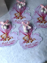 Teddy Bear & Hot Air Balloon 1st Birthday Favor Cards – Personalized Chocolate — Chocoodad Baku