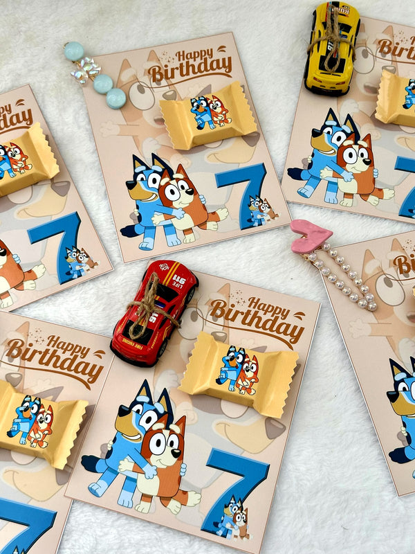 Bluey 7th Birthday Favor Cards with Gifts attached – Personalized Chocolate — Chocoodad Baku