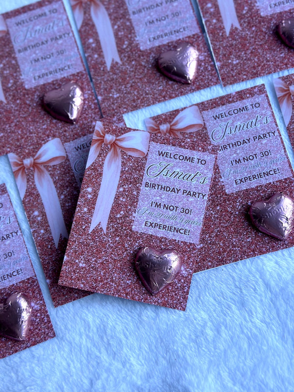 Rose Bow Birthday Favor Cards – Personalized Chocolate — Chocoodad Baku