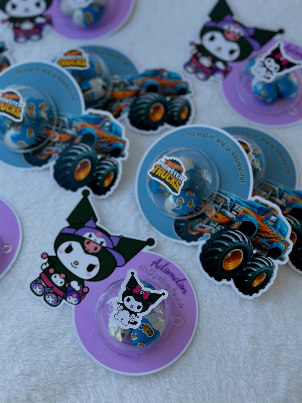 Monster Truck & Kuromi Birthday Favor Cards with Gifts attached – Personalized Ozmo Egg Chocolate — Chocoodad Baku