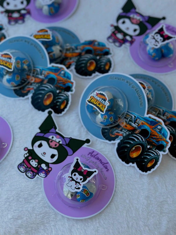 Monster Truck & Kuromi Birthday Favor Cards with Gifts attached – Personalized Ozmo Egg Chocolate — Chocoodad Baku