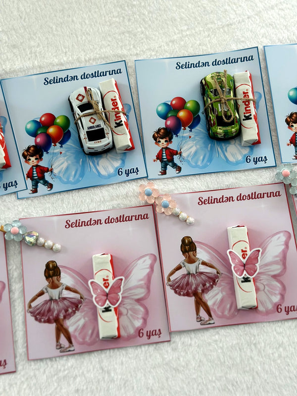 Butterfly 6th Birthday Favor Kinder Chocolate Cards – Car toy & Hair Pin included — Chocoodad Baku