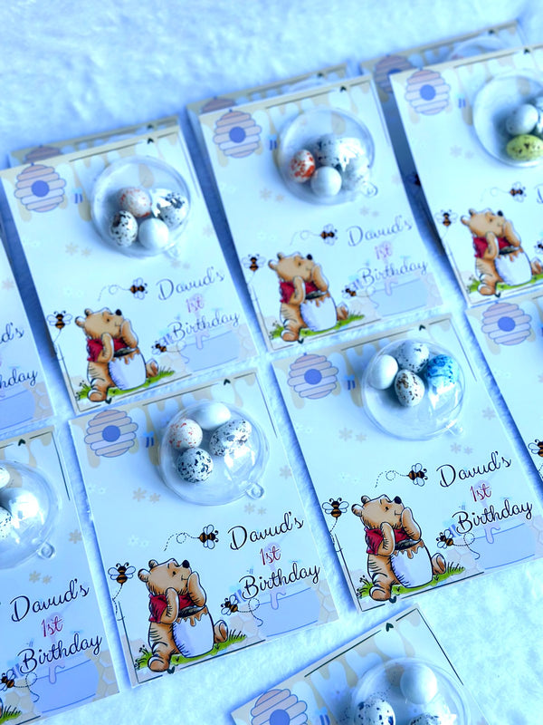 Winnie the Pooh 1st Birthday Favor Cards – Personalized Chocolate – Design 2 — Chocoodad Baku