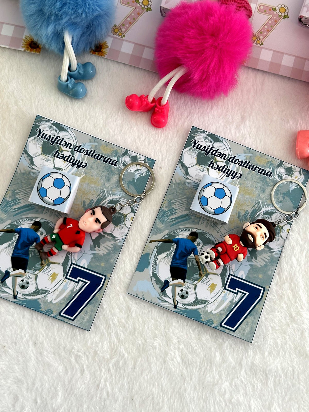 Football & Pom Pom 7th Birthday Favor Cards with Gifts attached – Personalized Chocolate — Chocoodad Baku