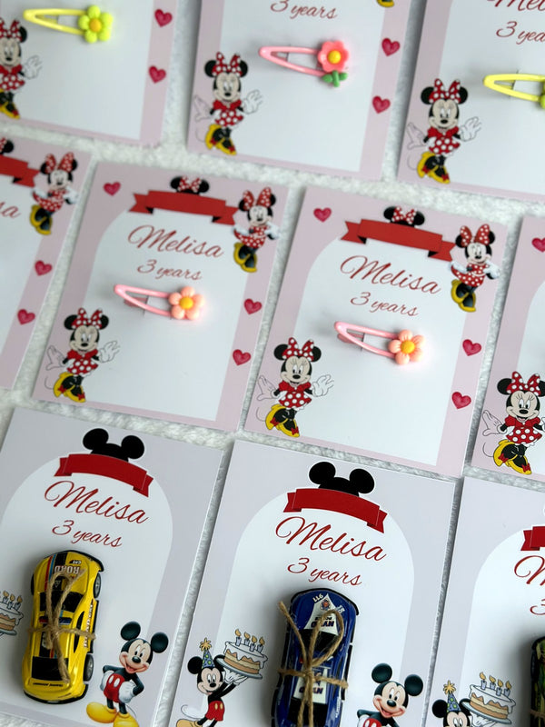 Mickey Mouse Birthday Favor Cards with Gift attached — Chocoodad Baku
