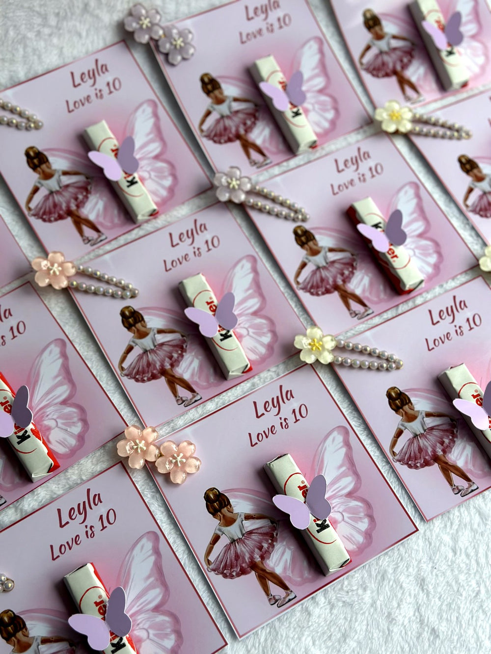 Butterfly 10th Birthday Favor Cards in Kinder Chocolate — Chocoodad Baku
