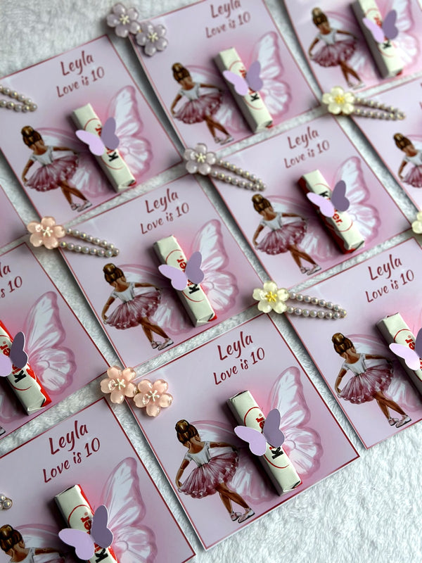 Butterfly 10th Birthday Favor Cards in Kinder Chocolate — Chocoodad Baku