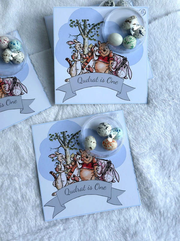 Winnie the Pooh 1st Birthday Favor Cards – Personalized Chocolate – Design 3 — Chocoodad Baku