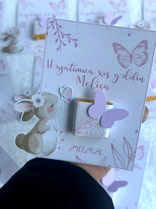 Bunny Baby Girl Welcome Favor Cards – Personalized Chocolate — Chocoodad Baku