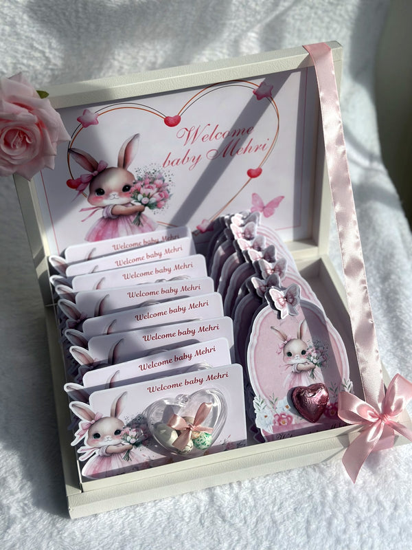 Bunny Baby Welcome 20 Favor Cards & Box – Personalized Chocolate — Chocoodad Baku