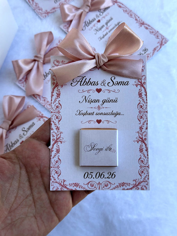 Floral Engagement Favor Cards – Personalized Chocolate – Design 2 — Chocoodad Baku