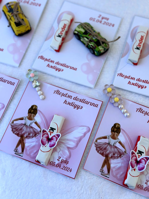 Ballerina 2nd Birthday Favor Cards – Personalized Chocolate & Hair Clip Gift and Car toy — Chocoodad Baku