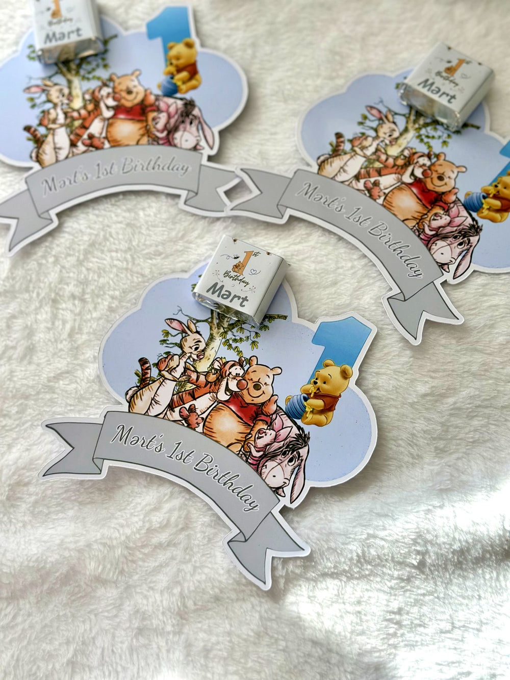 Winnie the Pooh 1st Birthday Favor Cards – Personalized Chocolate — Chocoodad Baku