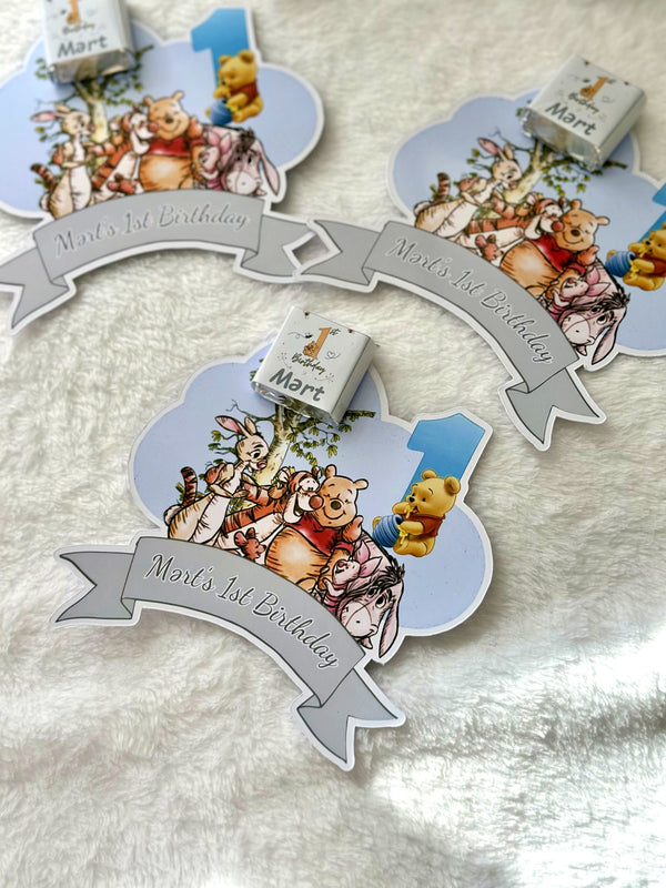 Winnie the Pooh 1st Birthday Favor Cards – Personalized Chocolate — Chocoodad Baku