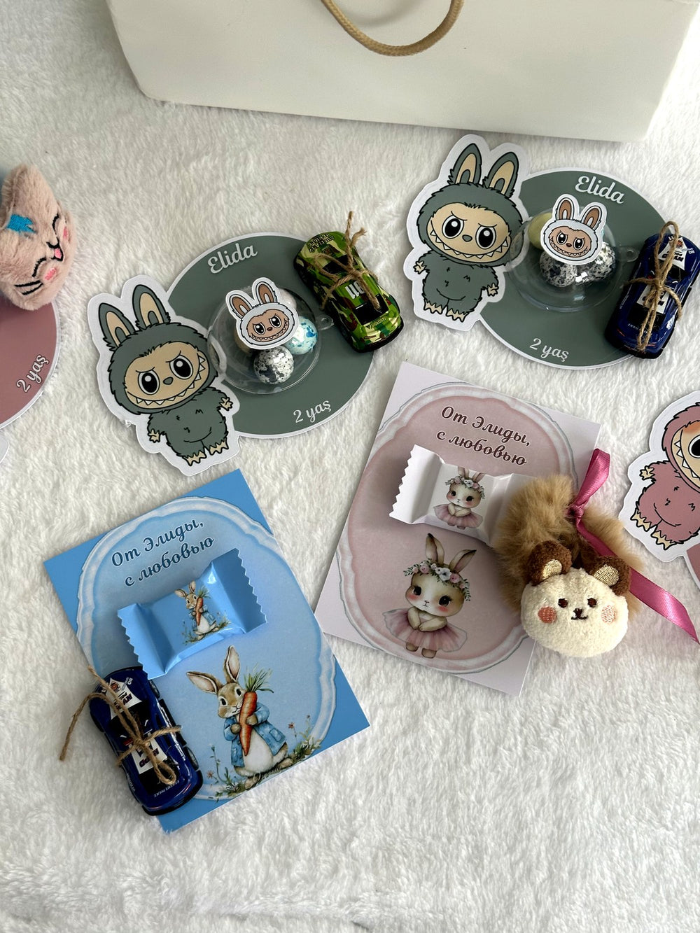 Bunny 2nd Birthday Favor Cards with Gifts attached – Personalized Chocolate — Chocoodad Baku