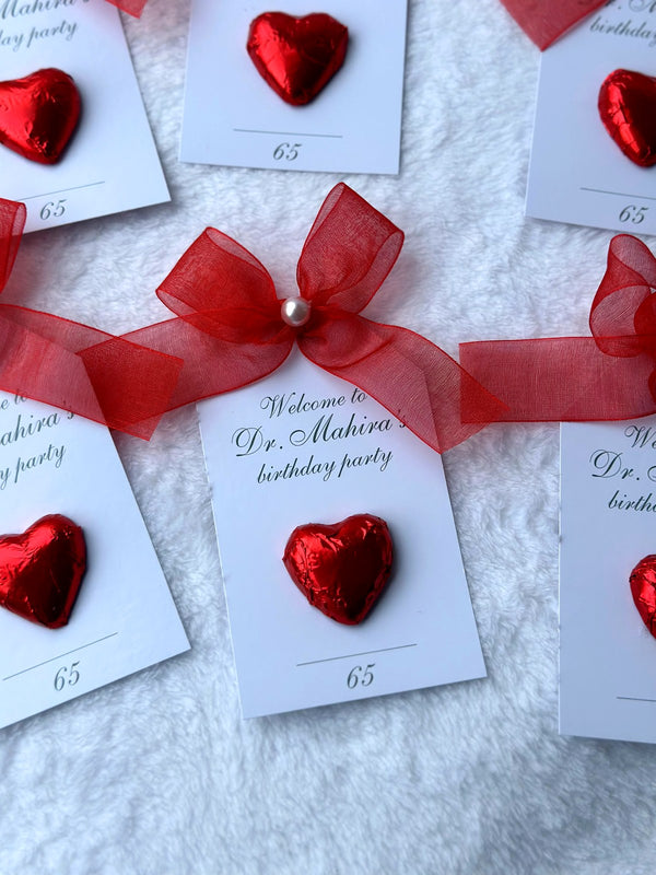 Heart 65th Birthday Favor Cards – Personalized Chocolate — Chocoodad Baku