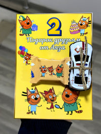 Three cats designed for 2nd Birthday Chocolate Cards with Gift — Chocoodad Baku