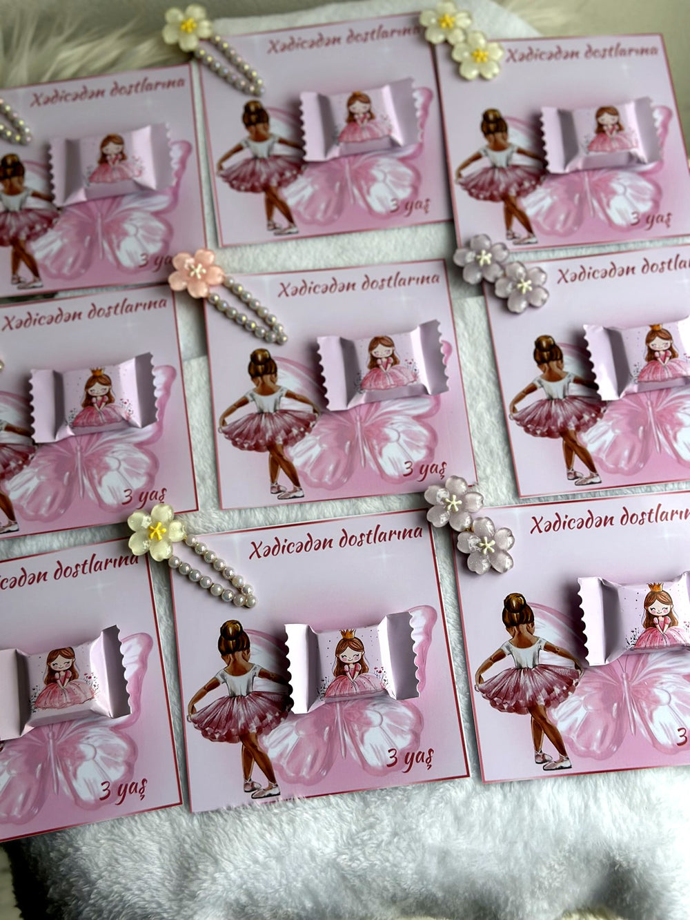 Ballerina designed 3rd Birthday Favor Cards – Personalized Chocolate and Hair Clip gift — Chocoodad Baku