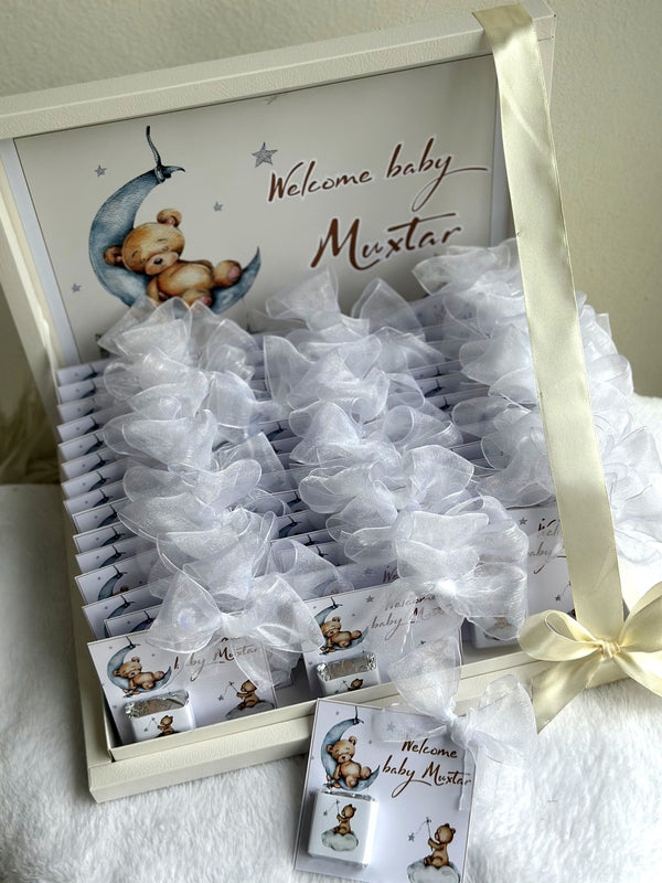 Teddy Bear Welcome Baby Boy - 30 Chocolates in Box — Chocoodad Baku