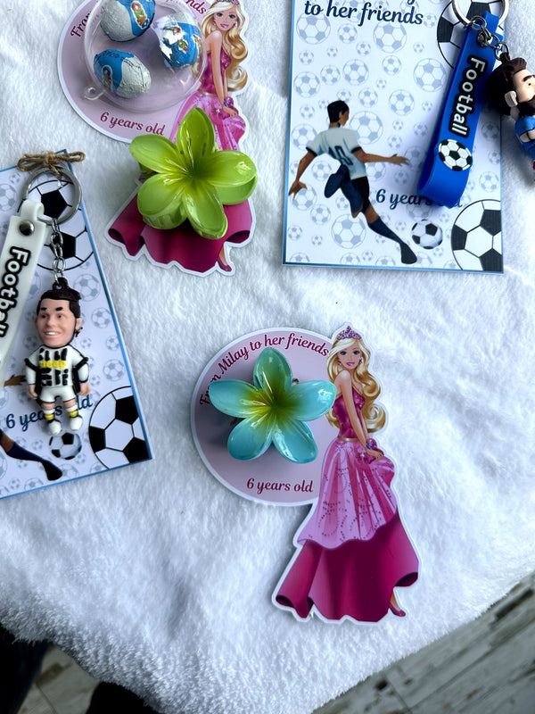 Princess Barbie & Football Birthday Favor Cards with Gifts attached — Chocoodad Baku