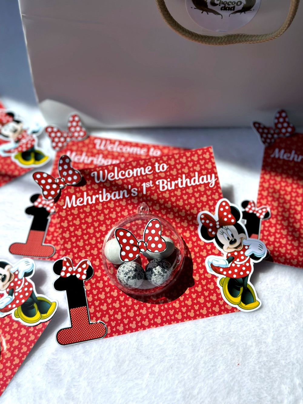 Minnie Mouse 1st Birthday Favor Cards – Personalized Chocolate — Chocoodad Baku