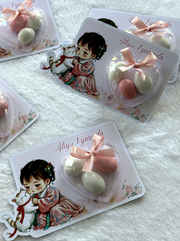 Cat & Heart 1st Birthday Favor Cards – Personalized Chocolate — Chocoodad Baku