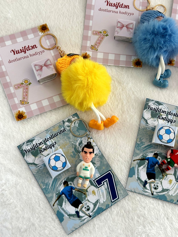 Football & Pom Pom 7th Birthday Favor Cards with Gifts attached – Personalized Chocolate — Chocoodad Baku