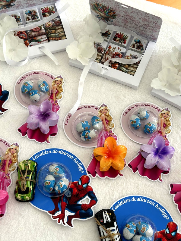 Spiderman & Flower 3rd Birthday Favor Cards with Gifts attached – Ozmo egg Chocolate — Chocoodad Baku
