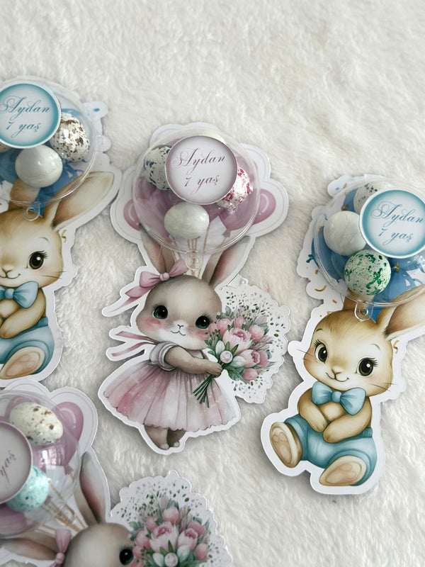 For Twin Babies in Bunny designed 3rd Birthday Favor Cards – Personalized Chocolate — Chocoodad Baku