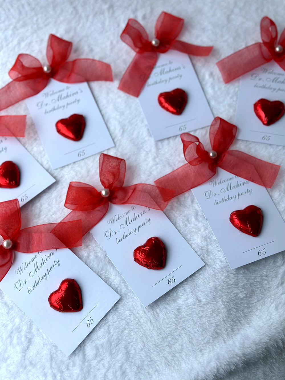 Heart 65th Birthday Favor Cards – Personalized Chocolate — Chocoodad Baku