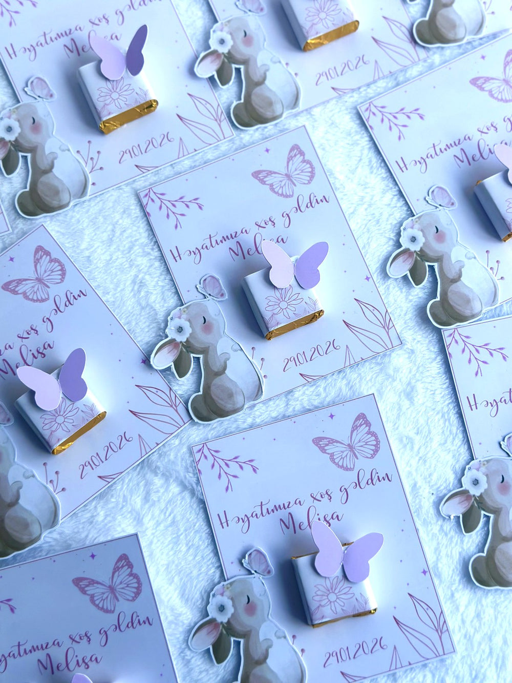 Bunny Baby Girl Welcome Favor Cards – Personalized Chocolate — Chocoodad Baku