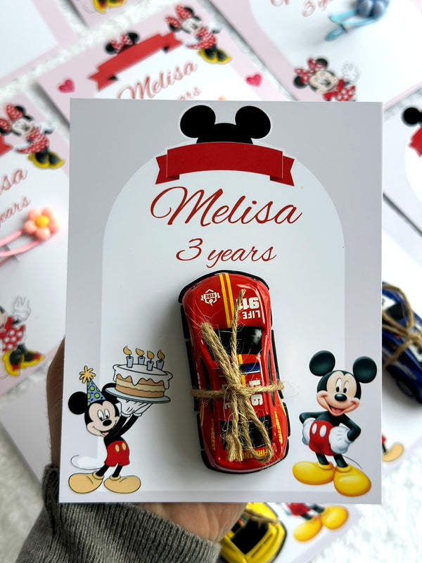 Mickey Mouse Birthday Favor Cards with Gift attached — Chocoodad Baku