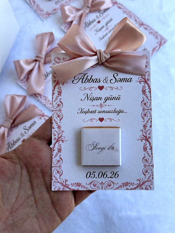 Floral Engagement Favor Cards – Personalized Chocolate – Design 2 — Chocoodad Baku