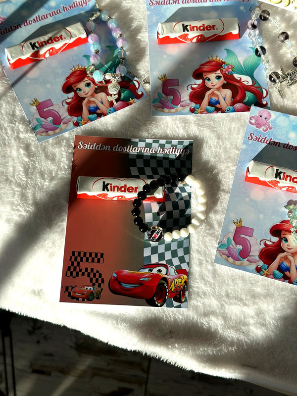 Lightning McQueen & Ariel 5th Birthday Favor Cards with Gifts attached – Kinder Chocolate — Chocoodad Baku